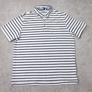 Tailor Vintage Airotech Polo‎ Shirt Mens Large White/Blue Cotton Stretch S/S